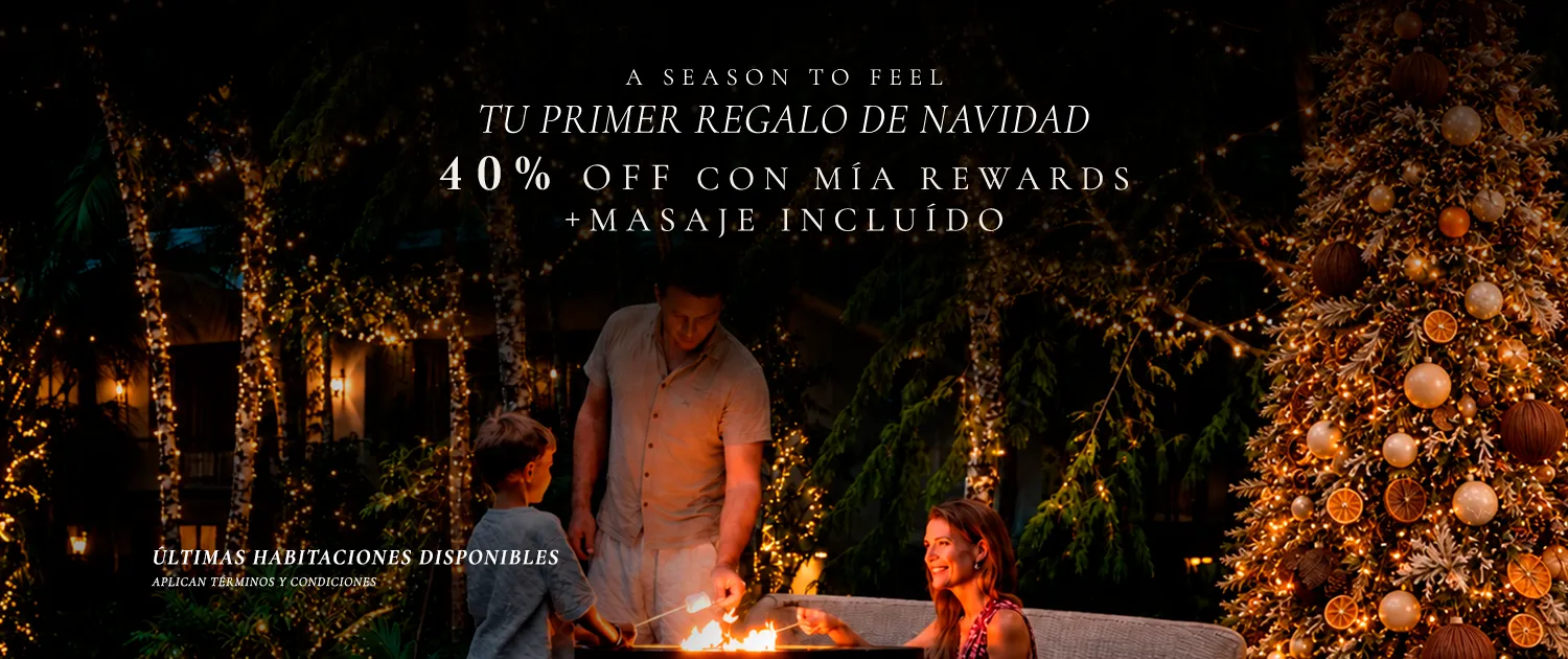 A season to feel. Tu primer regalo de Navidad. 40% off con MÍA Rewards y masaje incluido.