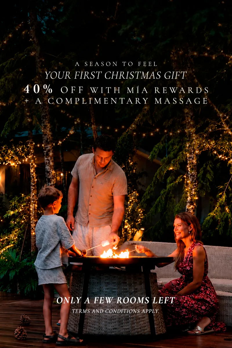 A season to feel. Your first Christmas gift. 40% off with MÍA Rewards and a complimentary massage.